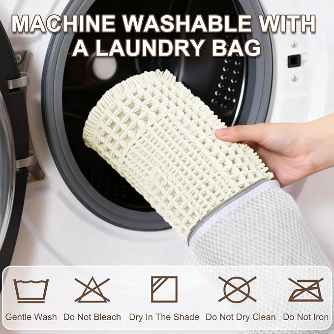 Hiasan Set of 2 Waffle Bath Mat, Super Absorbent Non Slip Bathroom Boho Rug with Tassels, Machine Washable Bath Mats for Bathroom, Ultra Soft Rubber Backed Rug, Loop-White, 16" x 24" + 20" x 32"