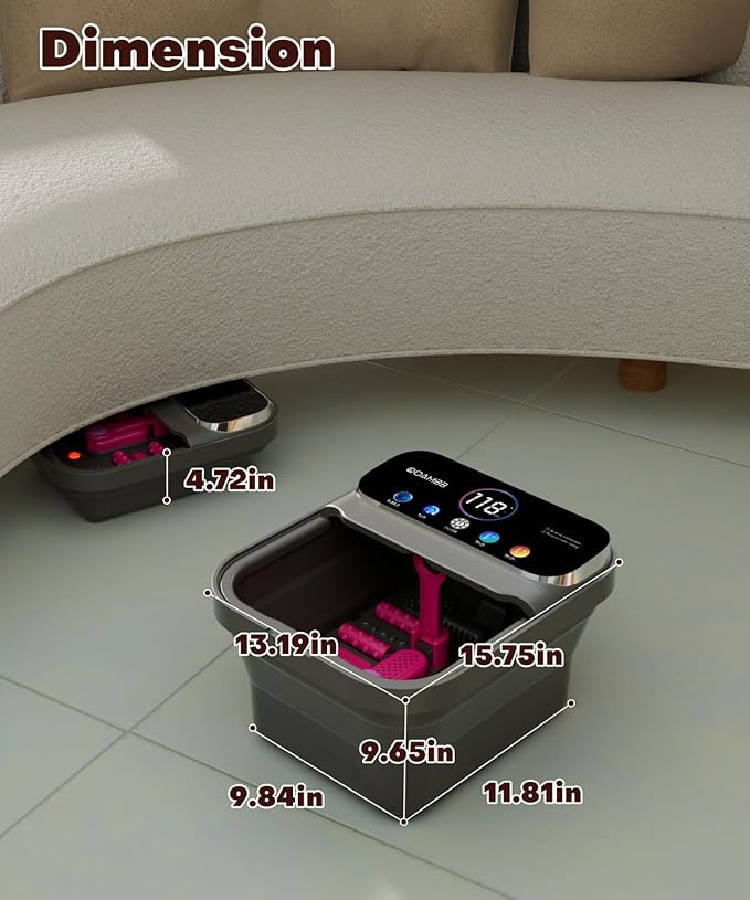 Collapsible Foot Spa with Heat, Bubble,Temp Control,Remote Control, Color Touch Screen Foot Bath Massager with 6 Massage Rollers,Foot Soaking Tub,Pedicure Foot spa for Stress Relief (Deep Grey)