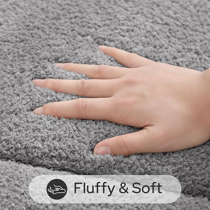 HOMEIDEAS Bathroom Rugs Sets 2 Piece, Soft Bathroom Mats and Absorbent Microfiber Machine Washable Bath Mats for Shower Room, Bathtub, Kitchen (20" x 32" + 16" x 24", Grey)