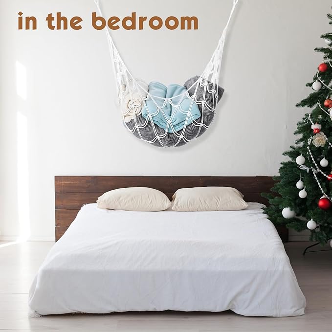 Photect 1 PC Wall Blanket Holder Large Plush Net Wall Mounted Blanket Storage Hanging Toy Hammock Organizer for Living Bedroom Huge Capacity