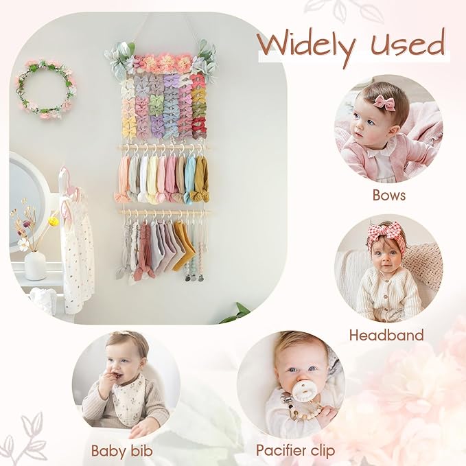 POVETIRE Headband Holder Hair Bows Organizer for Girls, Hair Accessories Display Storage Wall Hanging Decor for Baby Nursery Toddler Girls Room