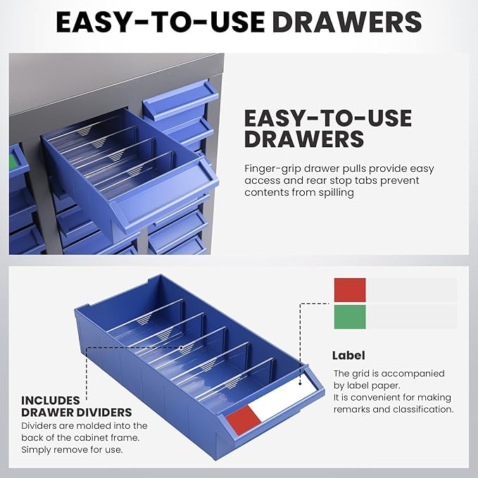 40-Drawer Nut and Bolt Organizer, Small Parts Organizer with Alloy Steel Frame & ABS Drawers, Bolt Bin for Garage, Teacher Toolboxes, Makeup & Workshop, Tool Hardware Storage (40-grid Drawer)
