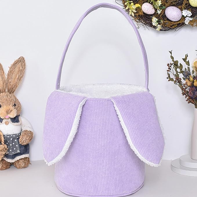 Bunny Egg Hunt Easter Bucket Plush | Easter Bucket Bags With Rabbit Ears,Bunny Ears Baskets For Kids,Easter Bunny Basket,Candy Storage Decorations With Rabbit Ears For Boys Girls