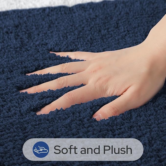 HOMEIDEAS Bathroom Rugs Sets 2 Piece, Super Soft and Absorbent Microfiber Tufted Bath Mats, Non-Slip and Machine Washable Bath Rugs(Navy Blue)
