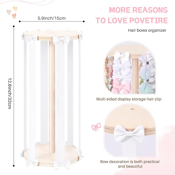 POVETIRE Hair Bow Holder for Girls, White Hair Clip Organizer, Hairbow Organizers Rack Display Decors Baby Nursery Toddler Girls Room