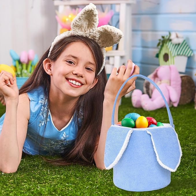 Bunny Egg Hunt Easter Bucket Plush | Easter Bucket Bags With Rabbit Ears,Bunny Ears Baskets For Kids,Easter Bunny Basket,Candy Storage Decorations With Rabbit Ears For Boys Girls
