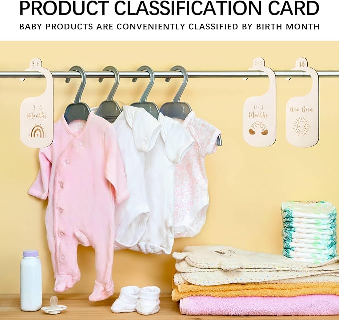 7pcs Baby Closet Dividers for Clothes Organization, Wooden Double-Sided Baby Clothes Dividers for Closet, Wooden Baby Clothes Organizer from Newborn to 24 Months