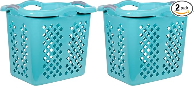 Laundry Hamper Basket with Diamond Pattern, 2 Bushel Capacity, Black, 21.6 x 17 x 18.9 inches (2, Blue)