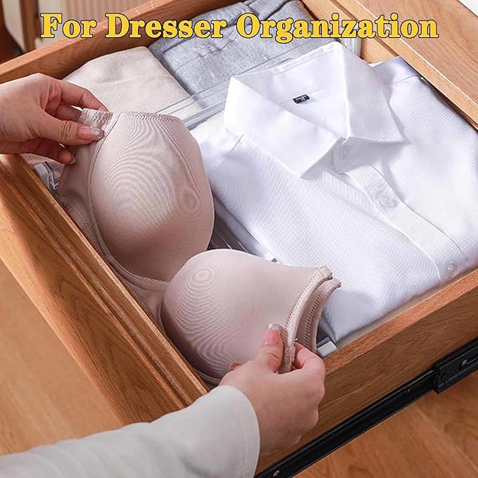 12 Pcs Drawer Dividers for Clothes, 3.15" High 11.34"-19.69" Adjustable Expandable Dresser Drawer Organizer, Clear Plastic Separators for Dresser, Baby Clothing, Underwear, Cosmetic