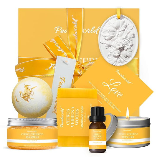 Valentine's Day Spa Gift Set for Women, Citrus Verbena Bath Set Self Care for Women, Nourishing 7 Piece Home Spa Set, Birthday Gift For Mom