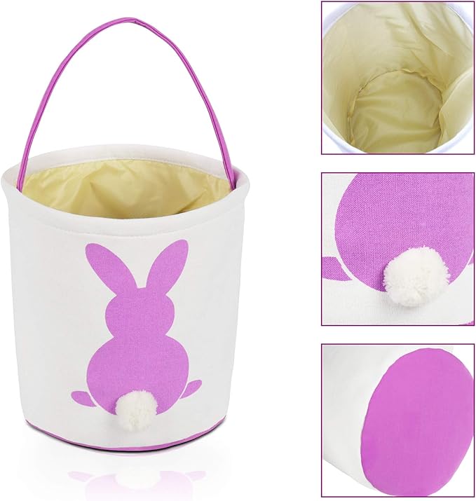 MONOBLANKS Easter Bunny Basket Bags, Rabbit Bucket Tote for Easter Egg Hunts Decorations Candy Gifts Storage (Purple)