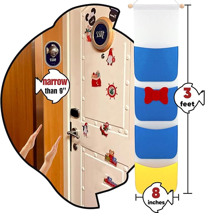 RUNROLE 8 Inch Felt Fish Extender - 4 Pocket, Narrow Width Fit by Cabin Door, HTV Friendly, Easily Customize, 2026&2027 FE for Gift Exchanges and Pixie Dust, Cruise Essentials