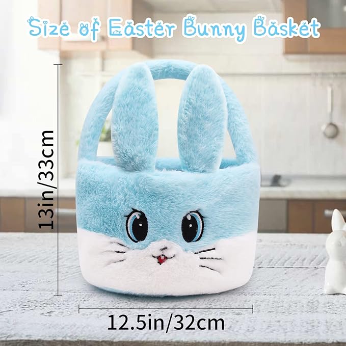 Easter Basket for Kids, Easter Baskets with Handle for Easter Eggs Hunting, Easter Bunny Basket Blue Bunny Bags, Easter Theme Party Favor Easter Gifts for Girls Boys (Blue)