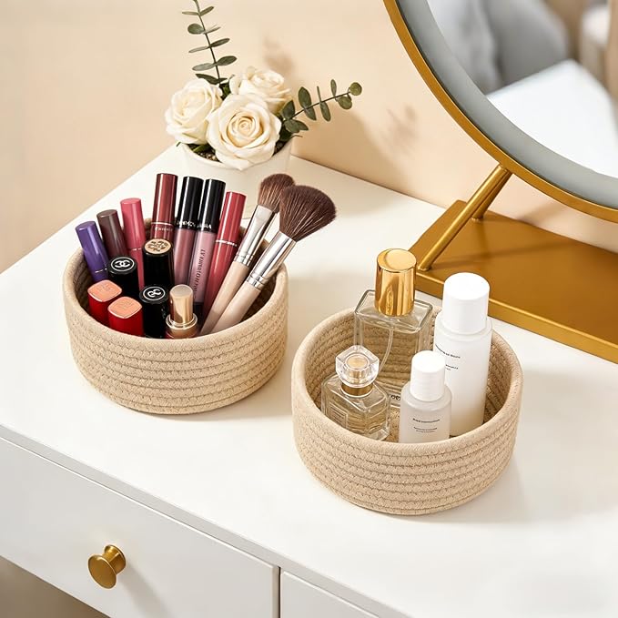 Dahey Headband Holder Hair Bow Organizer for girls and 4 Pcs Small Woven Baskets Set for Organizing, Nursery Living Girls Baby Room Bathroom Bedroom Apartments Dorm Pantry Farmhouse Rustic Home Decor