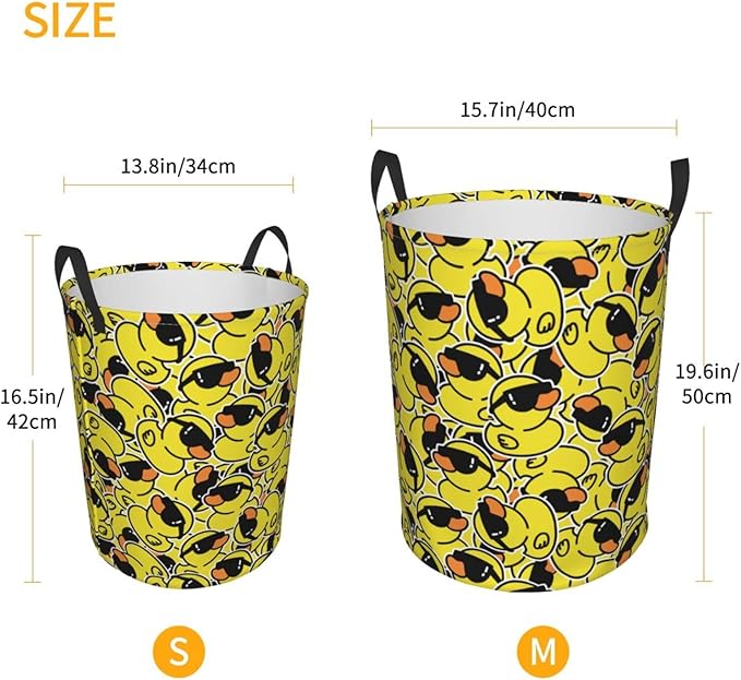 38L Round Laundry Hamper Funny Cute Rubber Ducks Storage Basket Waterproof Coating Organizer Bin For Nursery Clothes Toys