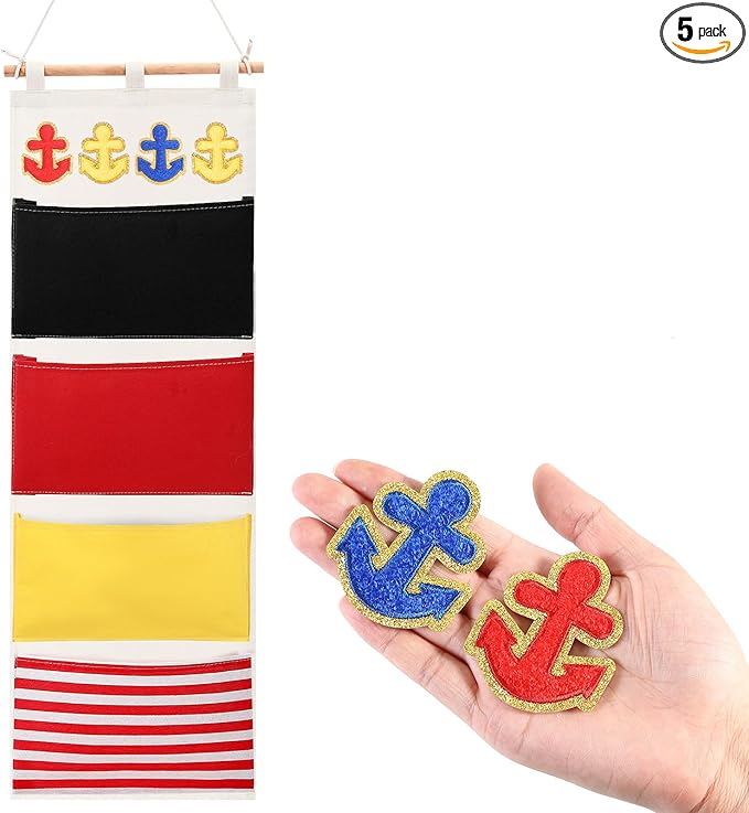 Fish Extender Cruise Gift Hanging Organizer with 4 Pockets and Iron on Anchor Patch Cabin Door Storage Bag 2026 Fe for Cruise Essentials Exchange Gift Pixie Dusting(Red,Blue,Black,Yellow)