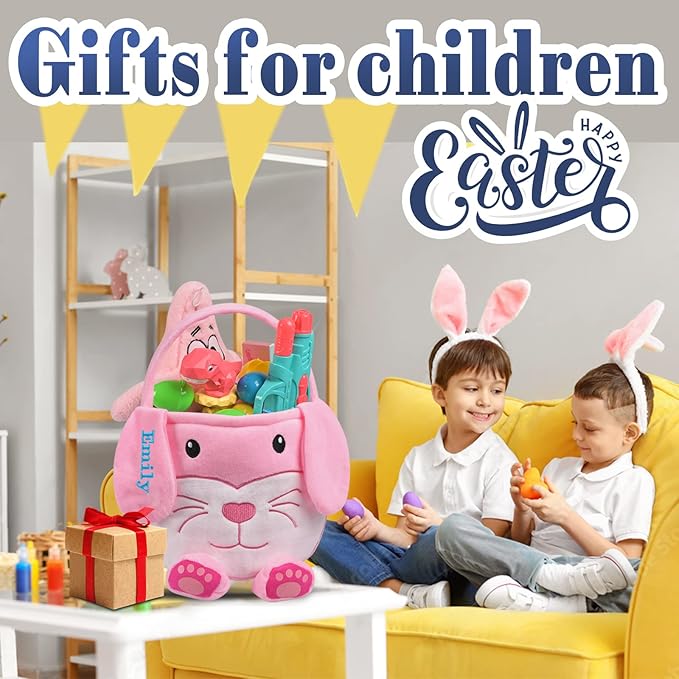 Personalized Easter Basket, PEMIRSAYO Easter Baskets for Kids Easter Bunny Baskets Custom Easter Basket Personalized Easter Gifts Toddler Easter Baskets Empty - Pink