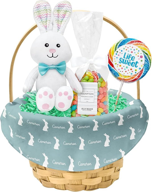 Let's Make Memories Personalized Easter Basket for Kids - For Boys - For Girls - Create Your Own - Fillable - Wicker - Easter Basket Stuffers - Small - Sea Glass Hoppy Bunny