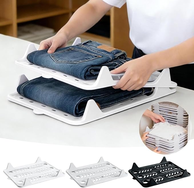 5/10 Pack Stackable Closet Organizer - Interlocking Shirt Folding Boards & Shelf Dividers, Space-Saving Wardrobe for T-Shirts, Jeans, Sweaters, Perfect for Home, Apartment (5, White, 13 * 10 inch)