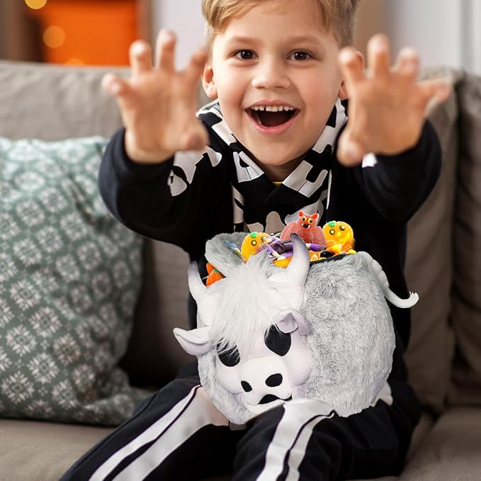 Easter Basket, Soft skeleton Cow Plush Baskets, Easter Egg Hunt Buckets, Easter Decorations Indoor Outdoor, Cute Easter Gifts for Kids, Adults, Teens, Toddlers, Girls