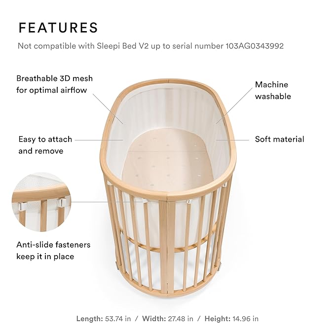 Stokke Sleepi Mesh Liner V3, White - Breathable 3D Mesh for Safe Sleep - Designed for The Oval Sleepi Bed - Machine Washable