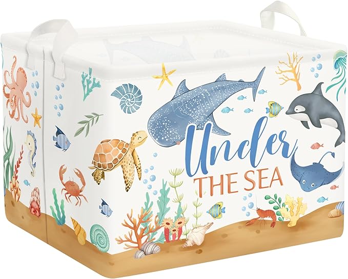 Clastyle Fish Sea Turtle Baby Basket Ocean Coral Seaweed Starfish Toy Book Shelf Basket Waterproof Pool Toy Beach Towel Storage Bin Large Dirty Clothes Laundry Hamper, Crab, 40 * 30 * 30 cm