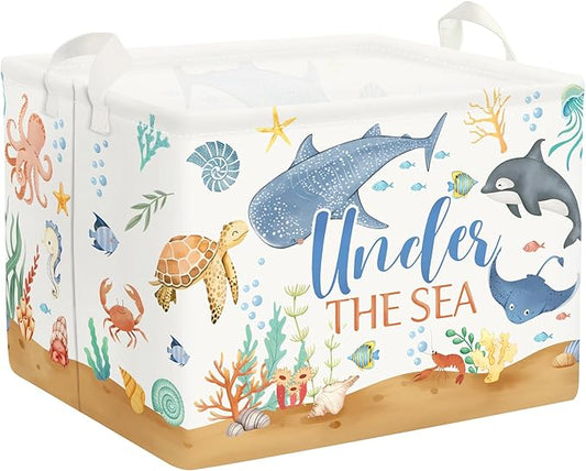 Clastyle Fish Sea Turtle Baby Basket Ocean Coral Seaweed Starfish Toy Book Shelf Basket Waterproof Pool Toy Beach Towel Storage Bin Large Dirty Clothes Laundry Hamper, Crab, 40 * 30 * 30 cm