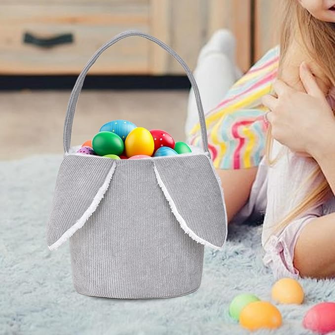 Bunny Egg Hunt Easter Bucket Plush | Easter Bucket Bags With Rabbit Ears,Bunny Ears Baskets For Kids,Easter Bunny Basket,Candy Storage Decorations With Rabbit Ears For Boys Girls