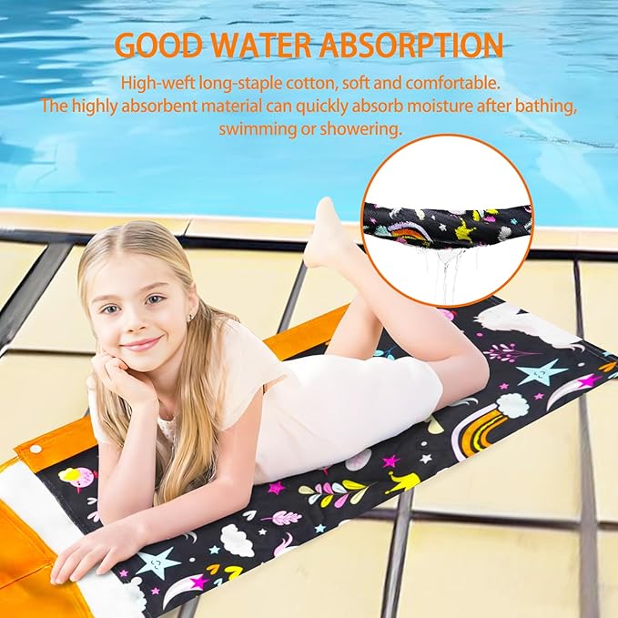 Hooded Poncho Towels for Kids 3-10 Years-Soft Thick Cotton Floral Unicorn Toddler Hood Bath Towels/Pool Terry Towel Beach Wrap Absorbent Cute Bath & Swim Wrap Gift for Boys & Girls-Black
