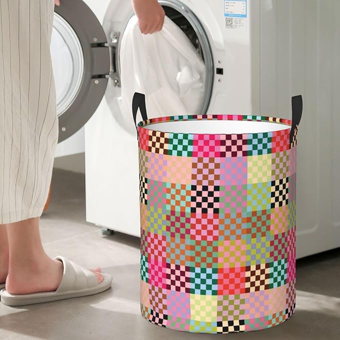 Laundry Basket Colorful Checkered Decor,Waterproof Laundry Hamper Checkered Decor Collapsible Laundry Baskets With Handles,Toy/Clothes Storage Basket For Home Bedroom Bathroom Decor