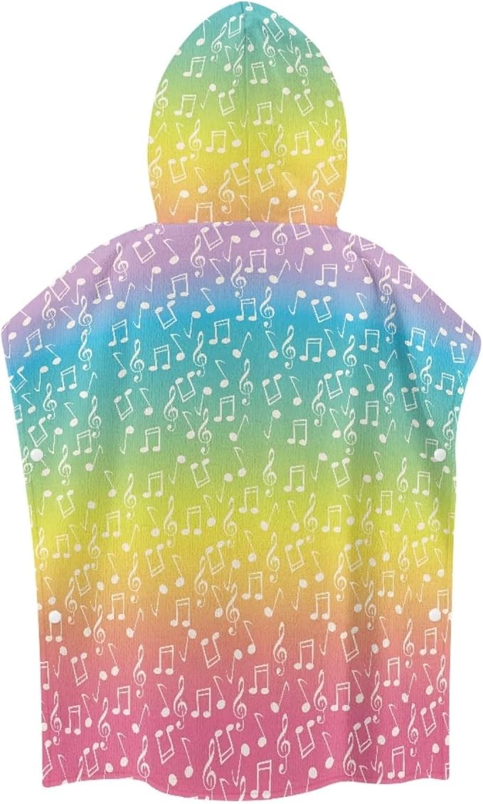 Hooded Beach Towel for Kids Rainbow Musical Note Large Towel Wrap Ultra Absorbent Natural Baby Stuff Baby Bath Shower Decorations for Boys Girls