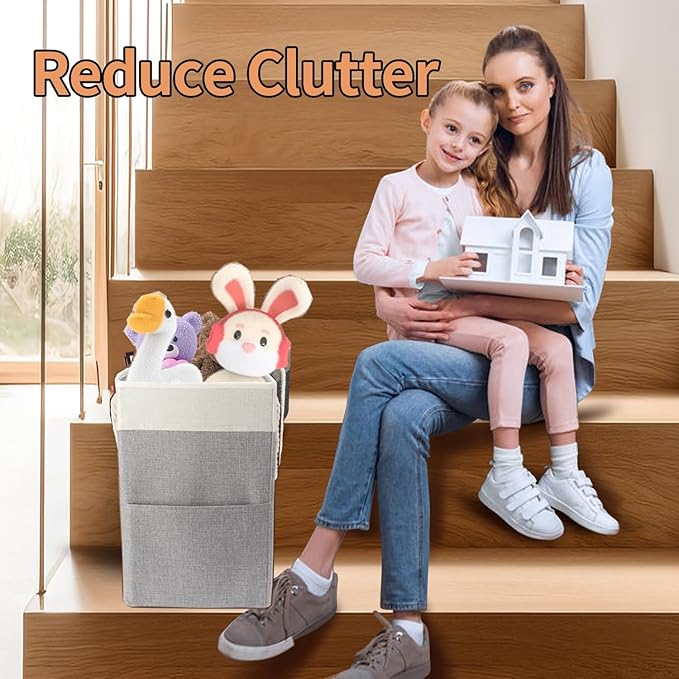 Stair Basket, 16 x 10 x 8 Inches Stair Basket for Stairs with Handle, Clothes Storage Bins, Foldable Staircase Storages Organizer, Versatile Sturdy Bag for Toys, Clothes, Books, Tools
