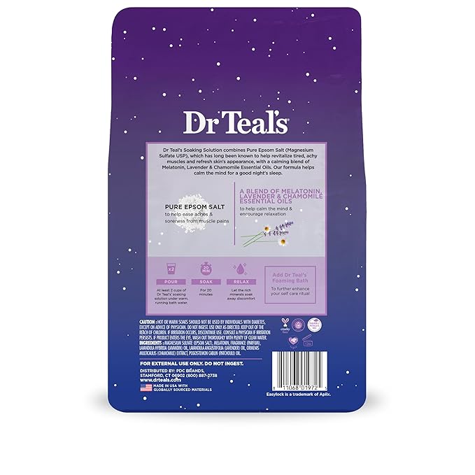 Dr Teal's Epsom Salt Soak, Lavender & Chamomile, 3 lbs | Pack of 2 | Sleep Blend | With Melatonin | Essential Oils