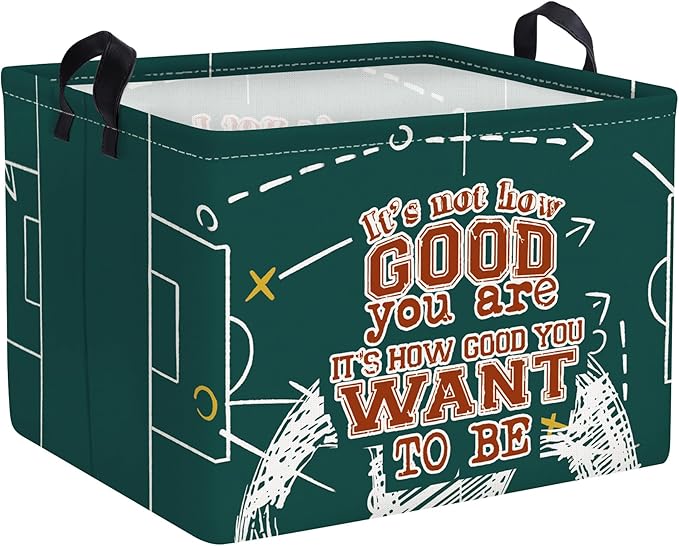 Clastyle Vintage Sport Ball Kid Storage Basket Baby Laundry Hamper Boy Gift Toy Box Collapsible Clothes Organizer Nursery Bin for Bedroom, Green Football, 40*30*30 cm
