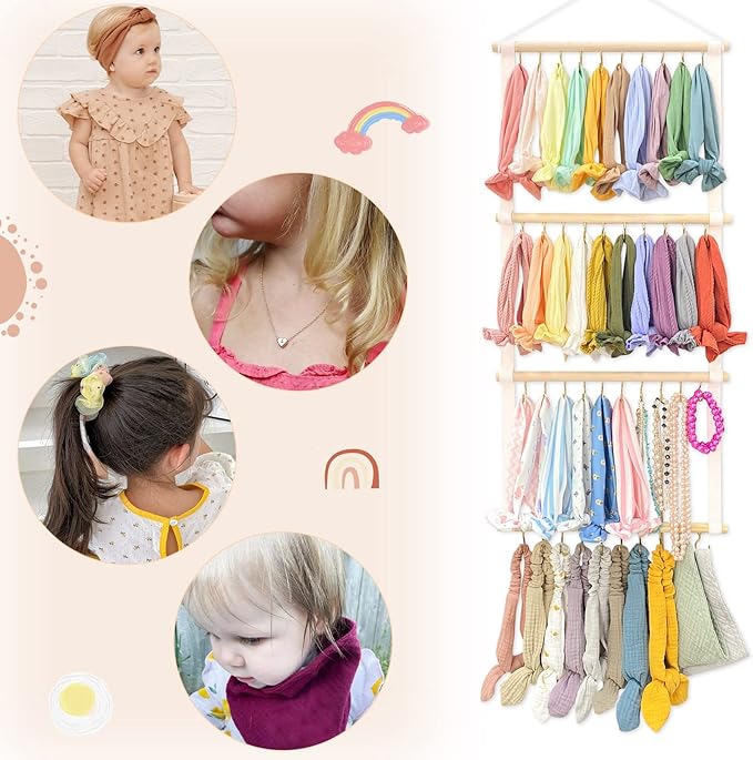 POVETIRE Headband Holder Head Bands Organizer for Girls, Baby Headbands Hair Accessories Organizer Storage Wall Hanging Decor for Nursery Toddler Girls Room