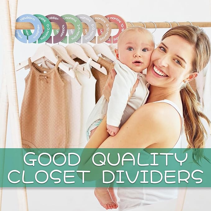 Baby Closet Dividers - Set of 8 Round Double-Sided Clothes Dividers from Newborn to Toddler, Gender-Neutral Baby Clothes Organizer