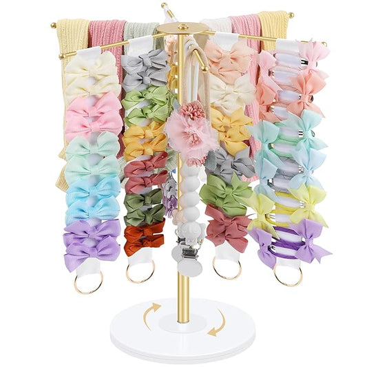 MOFASVIGI Headband Holder Bows Organizer for Girls, Metal Nylon Headbands Stand Hair Bows Storage Display, Hair Accessories Organizer for Baby Toddler Room Decor
