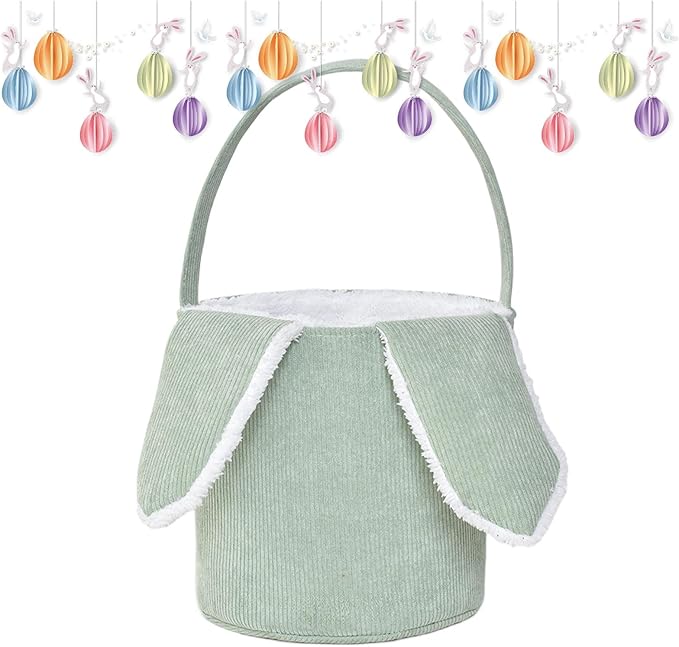 Bunny Egg Hunt Easter Bucket Plush | Easter Bucket Bags With Rabbit Ears,Bunny Ears Baskets For Kids,Easter Bunny Basket,Candy Storage Decorations With Rabbit Ears For Boys Girls