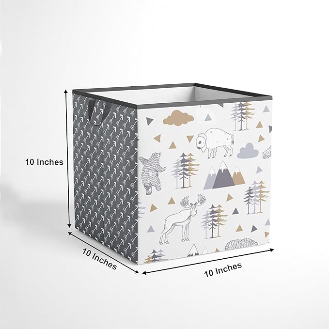 Bacati - Small Storage Tote Woodlands Animals Beige/Grey 10 X 10 X 10 inches