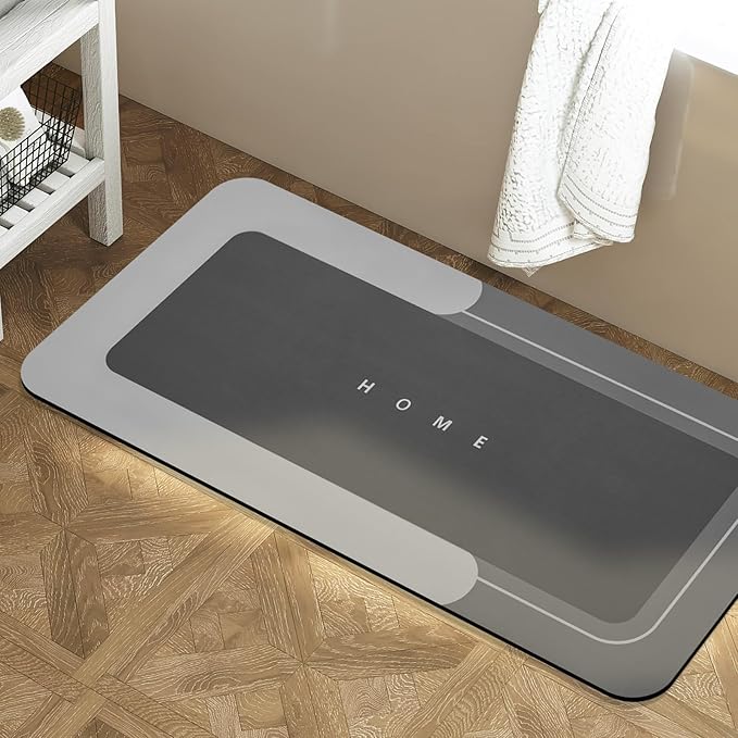 Housego Absorbent Bath Mat Magic Rug, Quick Drying Magic Bath Mat Non-Slip Floor Rug Rubber Backed for Bathroom Kitchen Shower Sink, Water Absorbent (1PC, 16.93''x34.65'', Dark Gray)