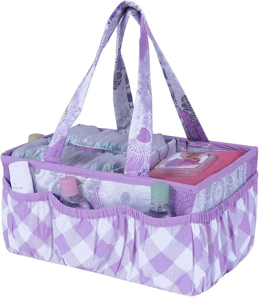 Bacati - Watercolor Flowers Nursery Kids Storage Items, Purple Gray Nursery Storage Caddy