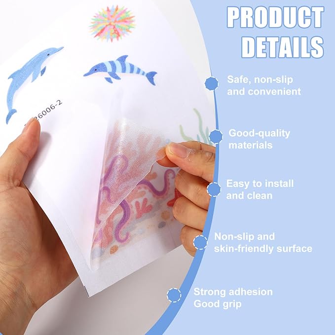 6pcs Sea Creatures Bathtub Grip Stickers, Non Slip Ocean Kids Bathtub Anti Clip Stickers Strong Adhesive Decals Creative and Cute Bathroom Decorations for Bath Tub and Shower Floor