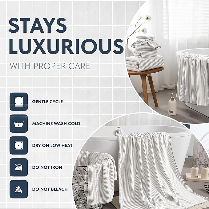 8-Piece Premium Towel Set for Bathroom|2 Oversized Large Bath Sheet,2 Hand Towels,4 Washcloths|Soft Cozy Highly Absorbent Fast Dry Microfiber Shower Towel Set for Hotel Bathroom Essentials,Beige White
