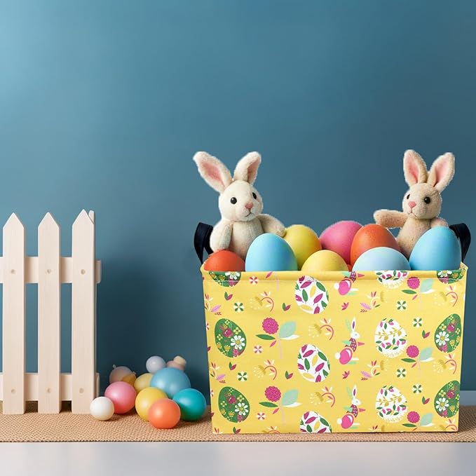 Kid Large Empty Easter Basket Personalized Fabric Bunny Easter Basket for Boy and Girl (Art Rabbit Easter Egg)
