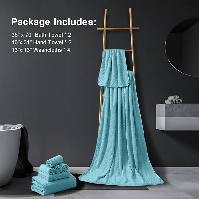 8 Piece Extra Large Bath Towels Set,2 Oversized Bath Towels(35"x70"), 2 Hand Towels,4 Washcloths Ultra Soft and Absorbent Towels for Bathroom, Quick Dry Towel for Gym Hotel Camp Pool Turquoise