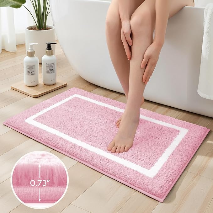HOMEIDEAS Bathroom Rugs Sets 2 Piece, Super Soft and Absorbent Microfiber Tufted Bath Mats, Non-Slip and Machine Washable Bath Rugs(Light Pink)