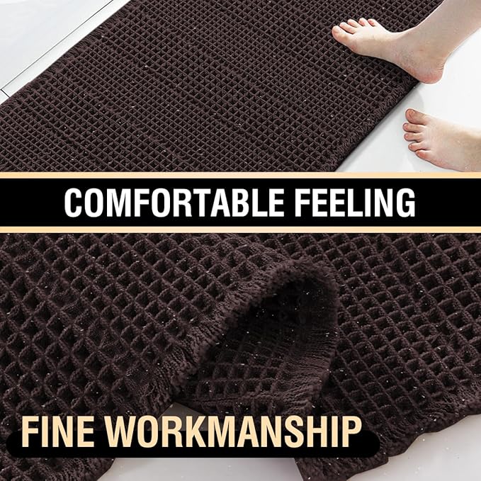 H.VERSAILTEX Upgraded Waffle Bath Mat Super Absorbent Non Slip Bath Rugs for Beside Tub, 17" x 24", Chocolate