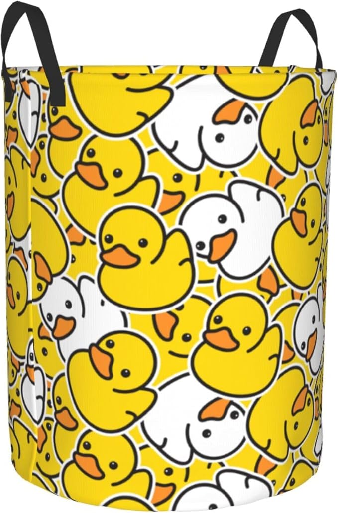 Cartoon Duckies Round Laundry Hamper Cute Rubber Ducks Storage Basket Toys Clothes Organizer Bin For Home Bathroom Bedroom Dorm Nursery, 38l