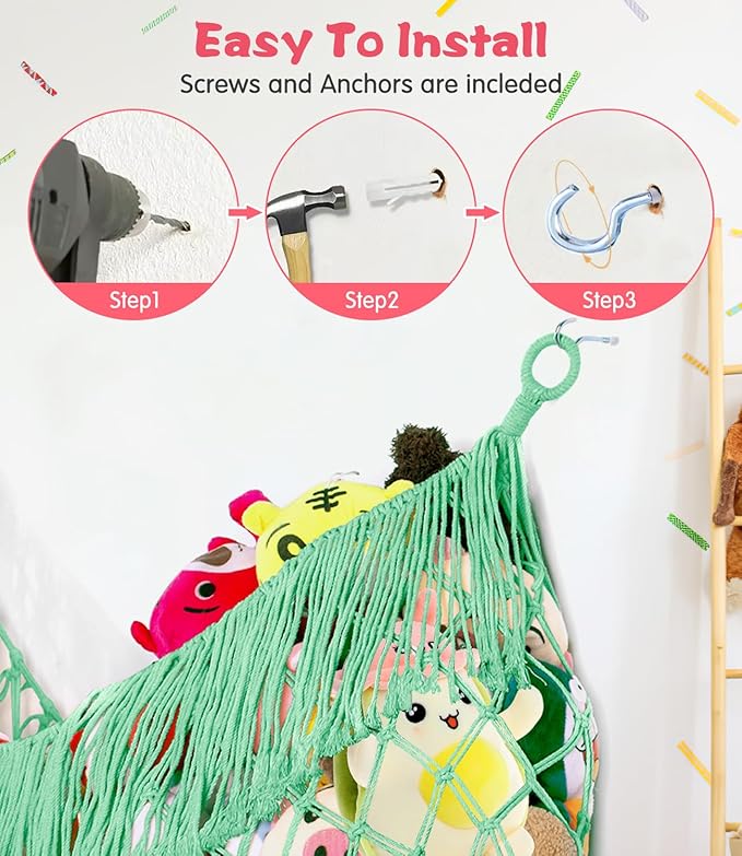 Stuffed Animal Hammock - Extra Large 63'' Long, Stuffed Animal Storage, stuffed animal Holder net, Hammock Large, Storage Hanging Organizer - Matcha green