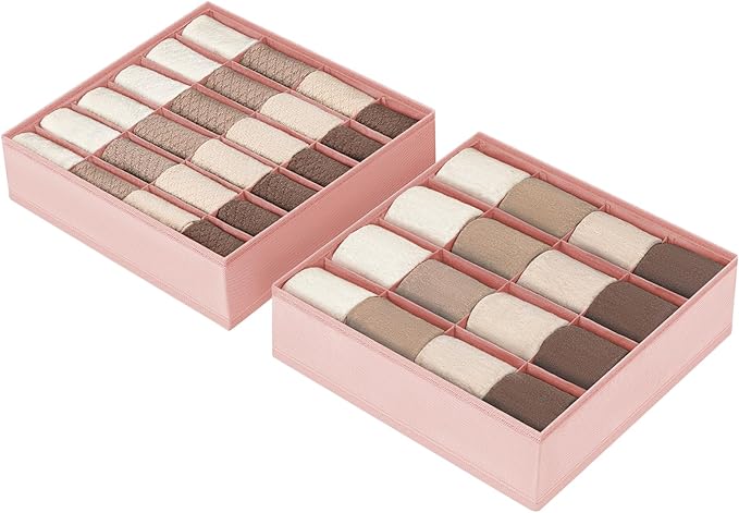 DIMJ Sock Organizer Drawer Organizer - Closet Organization and Storage, Underwear Drawer Organizer for Storing Socks, Handkerchiefs, Ties, Belts, Pink